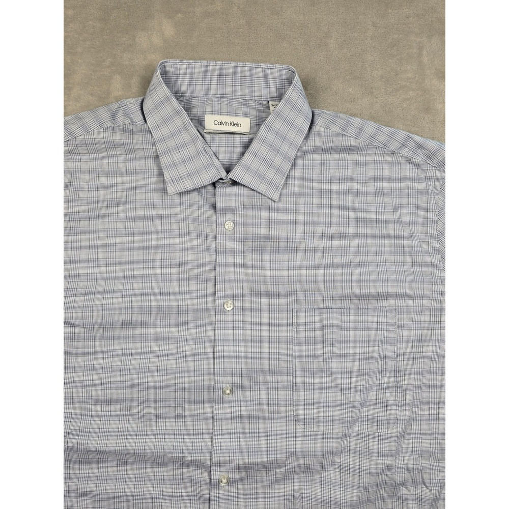 Calvin Klein Button Up Shirt Mens XL Blue Plaid Tech‎ Active Stretch NWT
